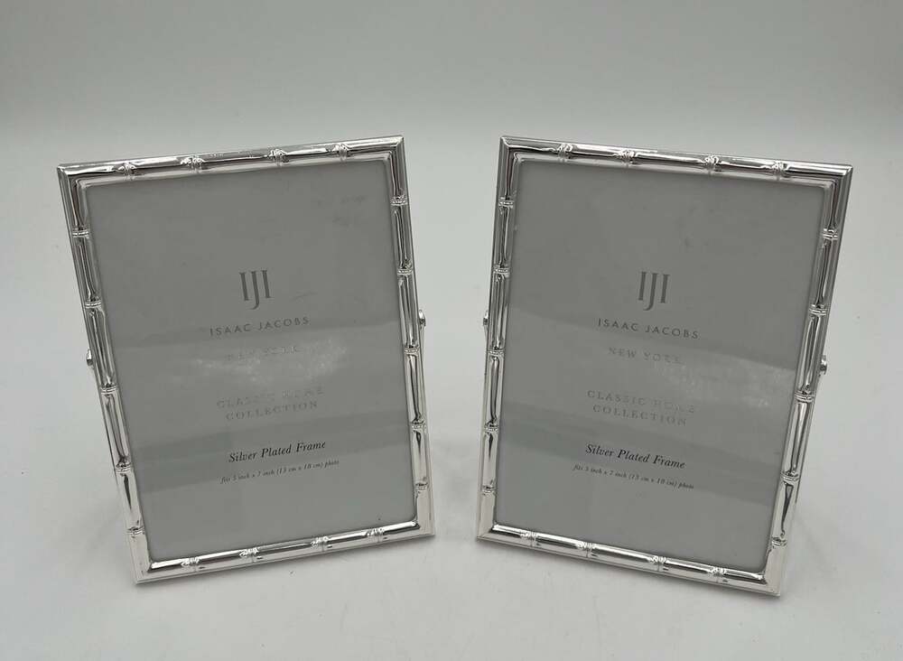 Isaac Jacobs Set 2 Silver Plated Bamboo Chinoiserie Picture Frames 5x7